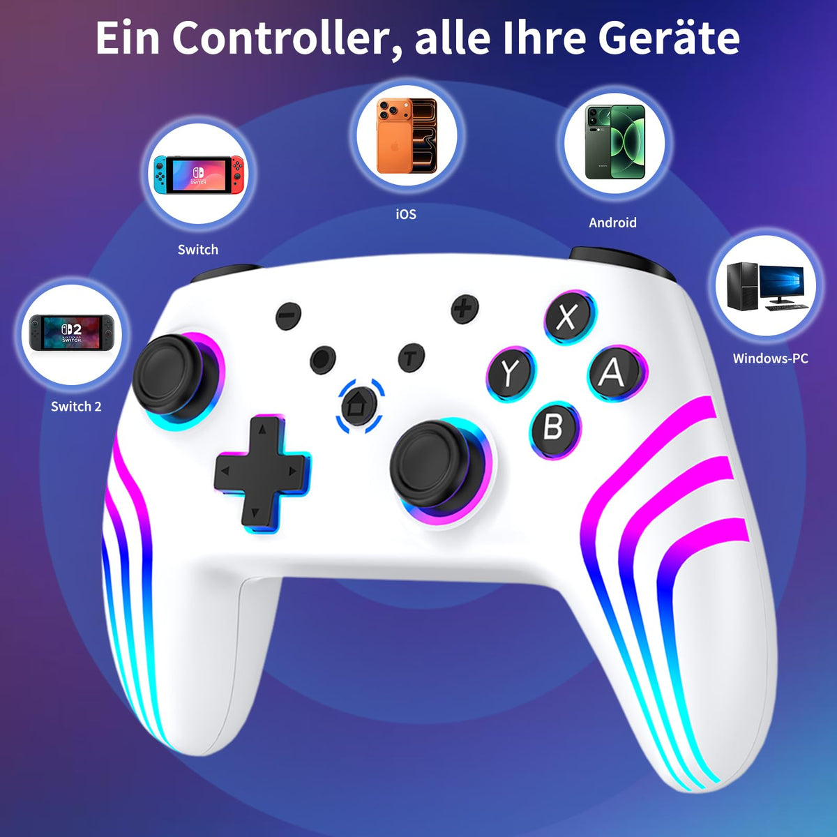 Reddening Switch 2 Controller für Switch/Switch 2/Switch Lite/Switch OLED,Switch Controller mit Doppel Vibration,Switch 2 Pro Controller mit 6 Achsen Gyro,Hall Joystick,Aufwachen,Turbo (Weiß Schwarz)