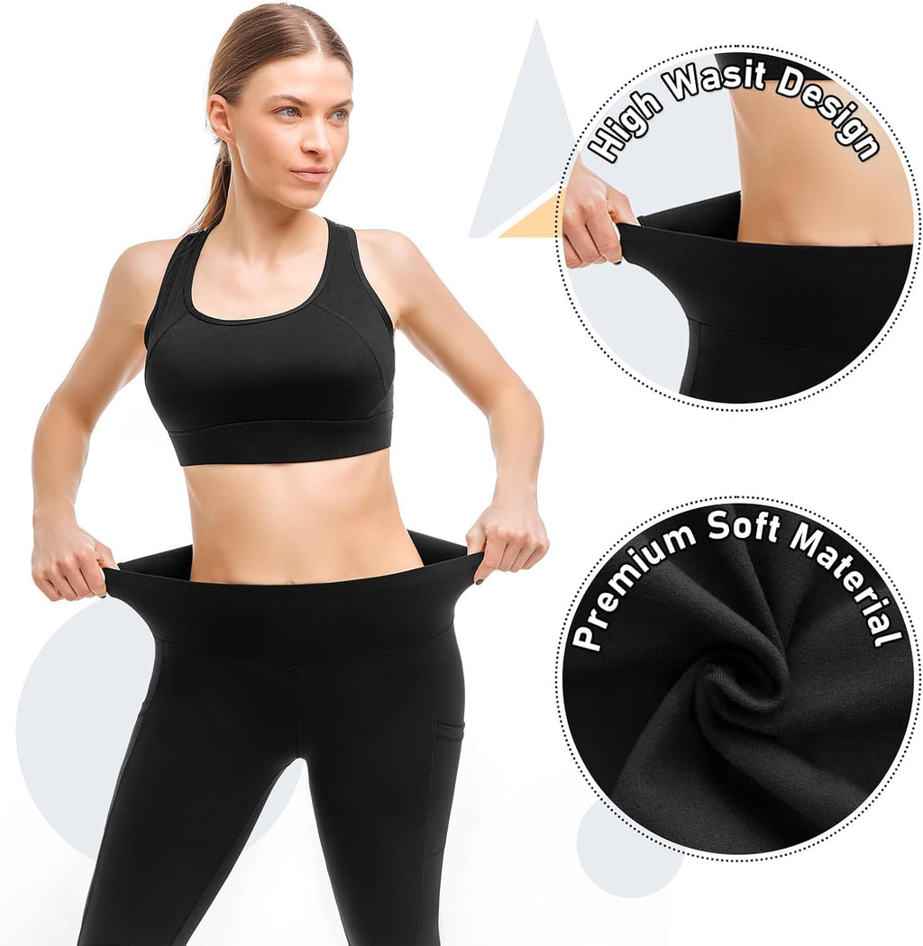 Leafigure Lot de 2 leggings de sport opaques taille haute avec poches pour entraînement, sport, yoga, course à pied