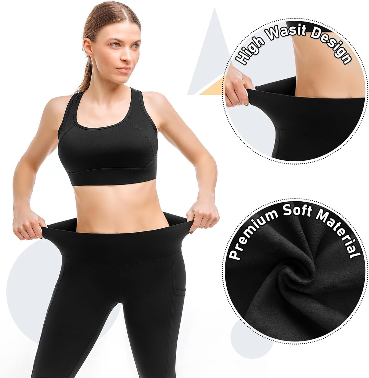Leafigure Lot de 2 leggings de sport opaques taille haute avec poches pour entraînement, sport, yoga, course à pied