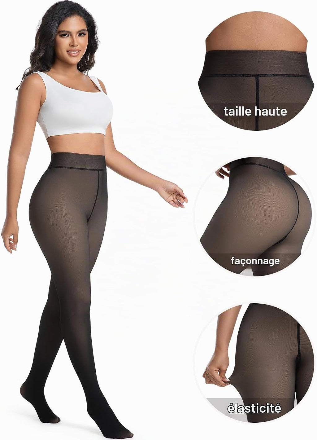 HOWIN Collant Polaire Femme Collant Thermique Effet Transparent Hiver