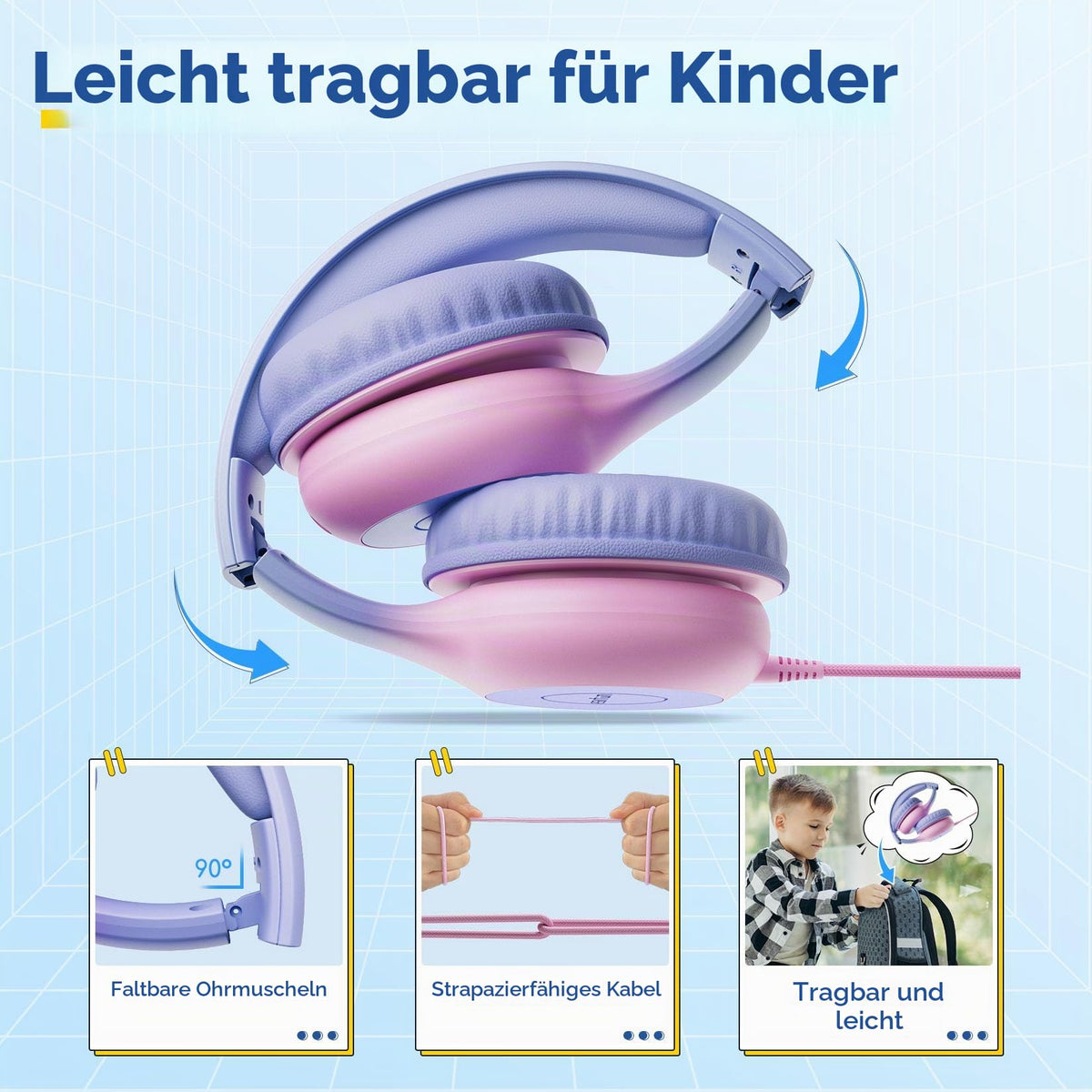 EarFun Kinder Kopfhörer mit 3,5 mm Kabel, Lautstärkebegrenzung, Blau-grün