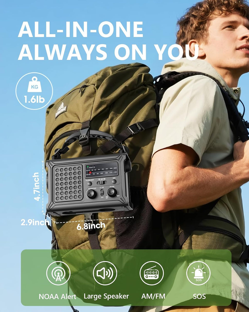 12000mAh Kurbelradio, DAB+/UKW, Notfallradio mit 8500mm² Solarpanel & 650mA Handkurbel-Dynamo, Solar Radio mit Bluetooth 5.0, Taschenlampe & Ladegerät, USB, SOS, Tragbares Radio für Camping & Notfälle