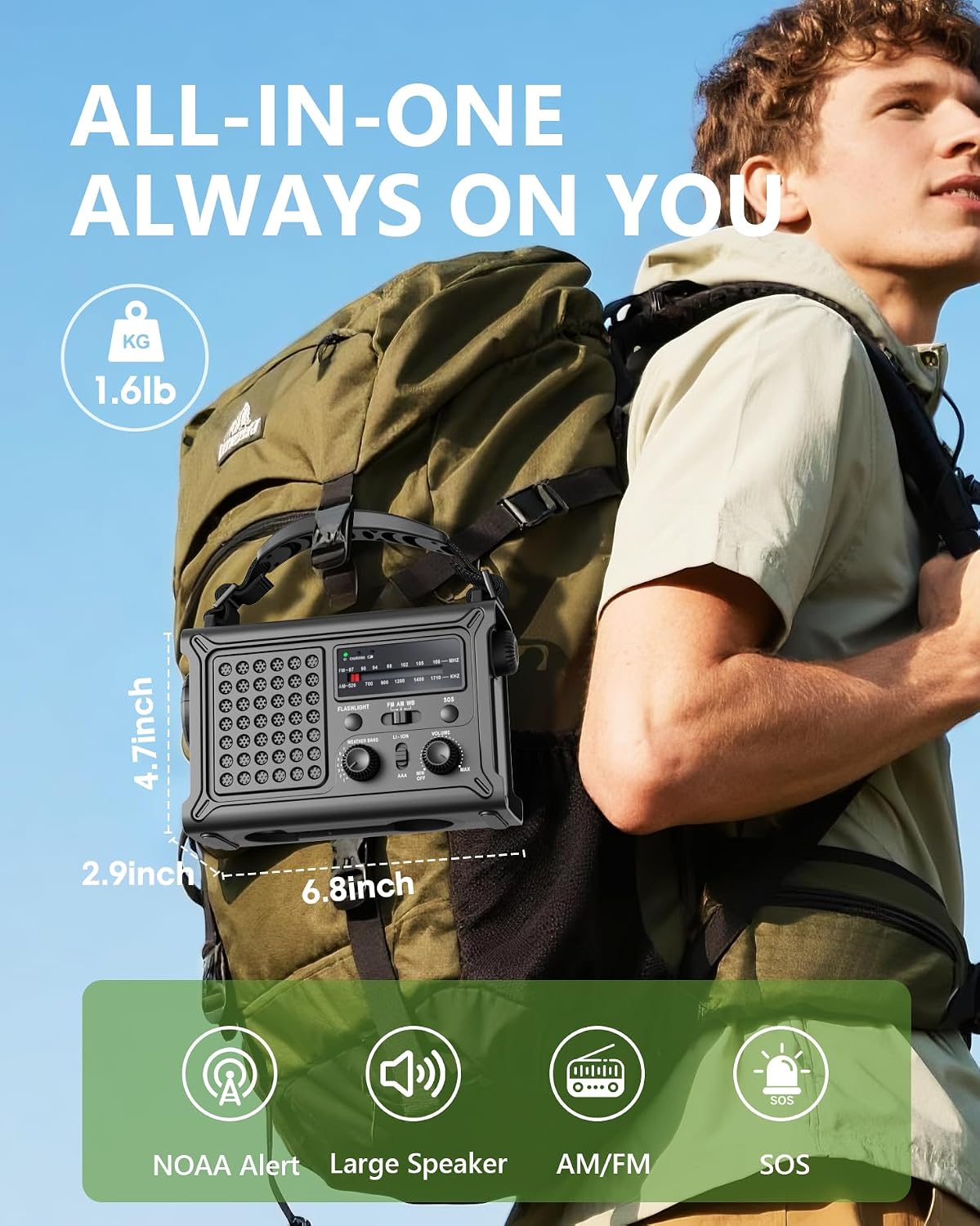12000mAh Kurbelradio, DAB+/UKW, Notfallradio mit 8500mm² Solarpanel & 650mA Handkurbel-Dynamo, Solar Radio mit Bluetooth 5.0, Taschenlampe & Ladegerät, USB, SOS, Tragbares Radio für Camping & Notfälle
