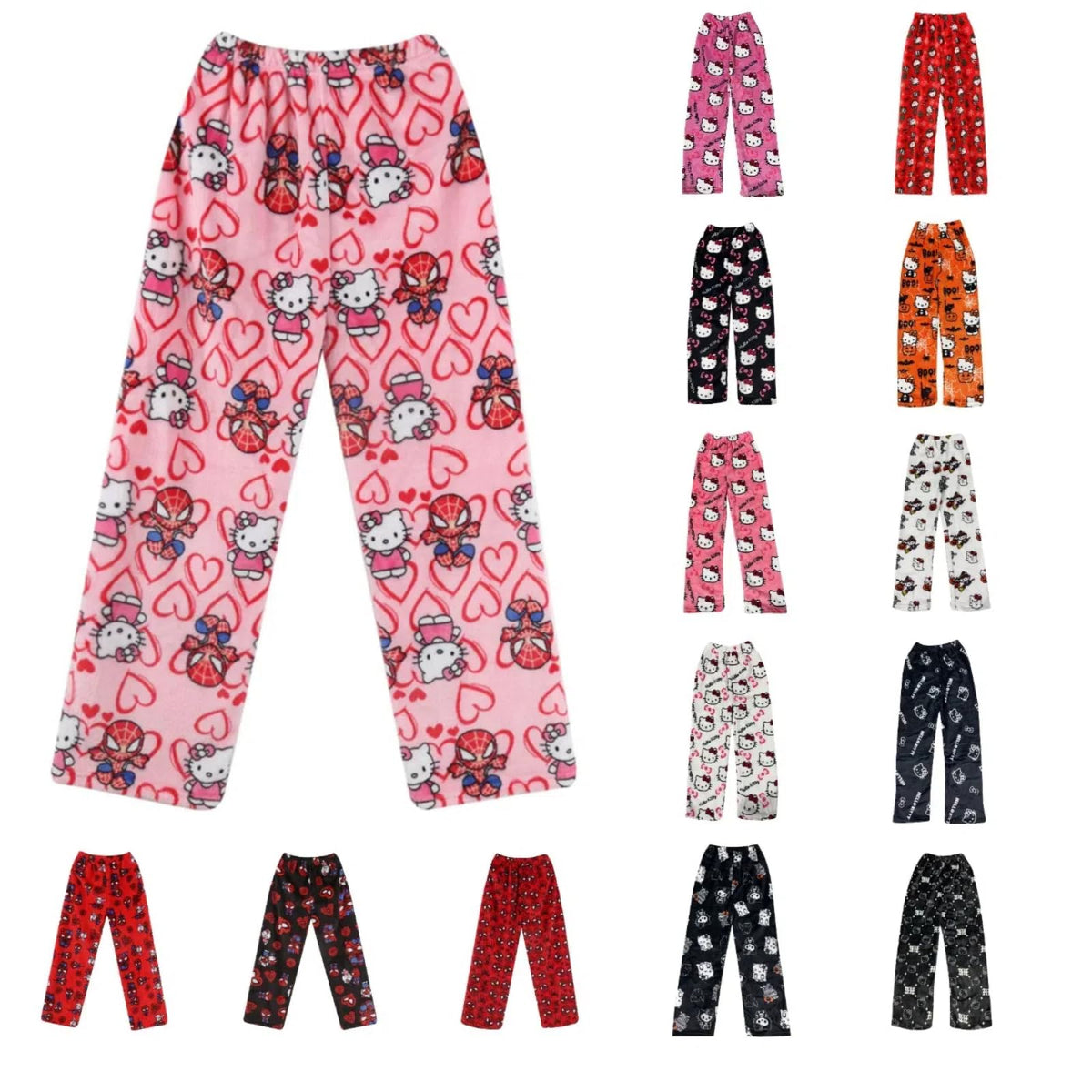 Chnnamzu Pantalon Pyjama Femme Flanelle Bas de Pyjama Polaire Chaud et Doux Confort Cartoon Chat Anime Imprimé Kawaii Mode Décontracté Vêtements de Nuit Pantalons pour Maison Lounge