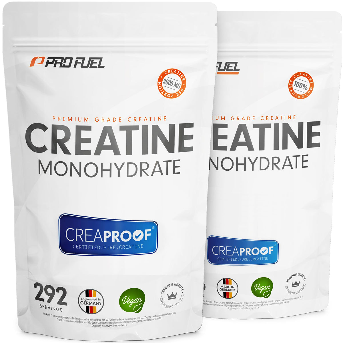 CREAPROOF® Kreatin-Monohydrat 1000g – Kreatin von erstklassiger Reinheit, durch unabhängige Laboranalysen bestätigt – Kreatin-Monohydrat mit 3 g Kreatin pro Portion – 100 % vegan – Vorrat für 292 Tage