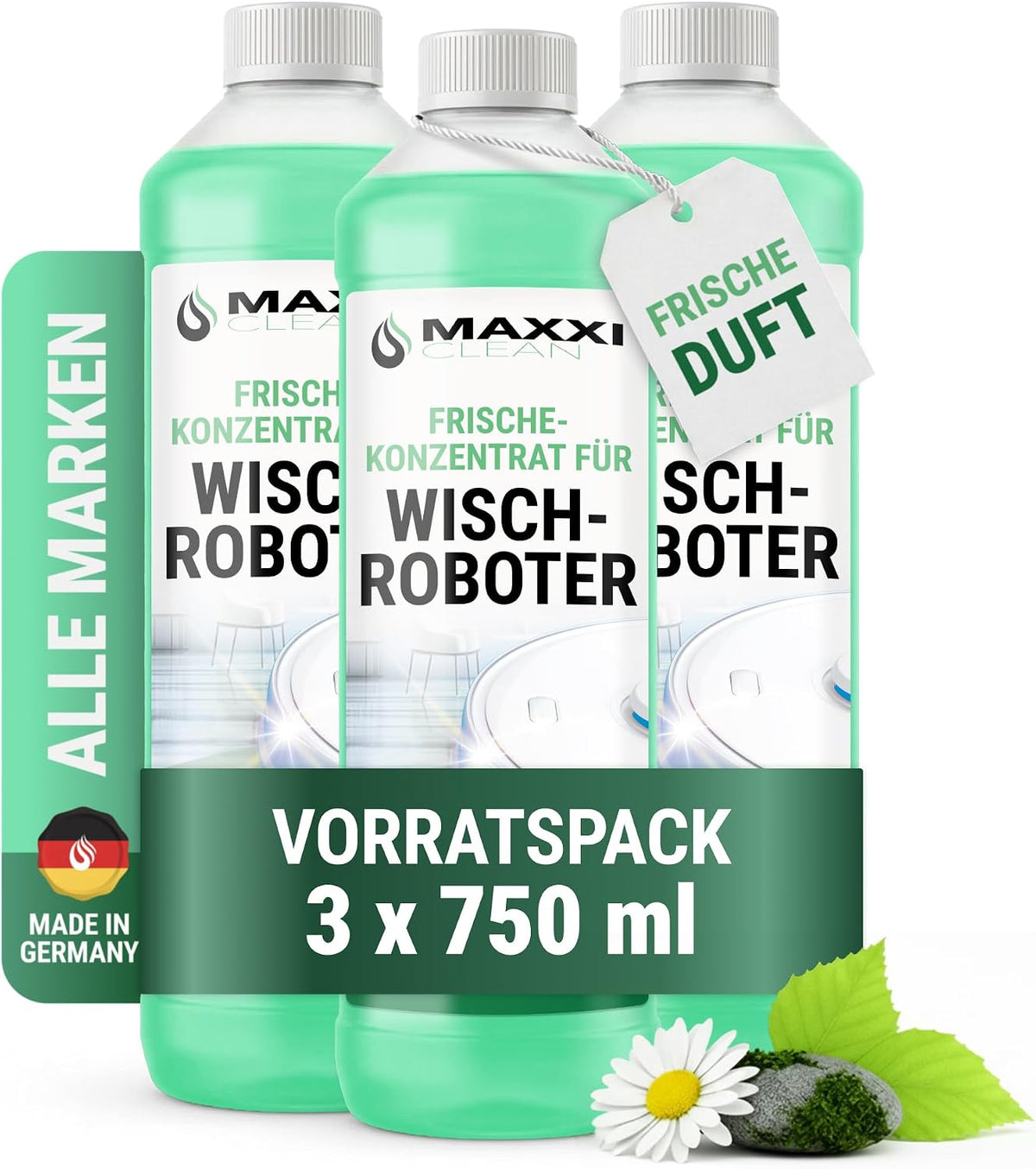 Maxxi Clean 1 x 750 ml Reinigungsmittel für Saugroboter mit Wischfunktion I Konzentrat mit Frische Duft I Universalreiniger für Fliesen, Laminat, Parkett I kompatibel mit gängigen Herstellern