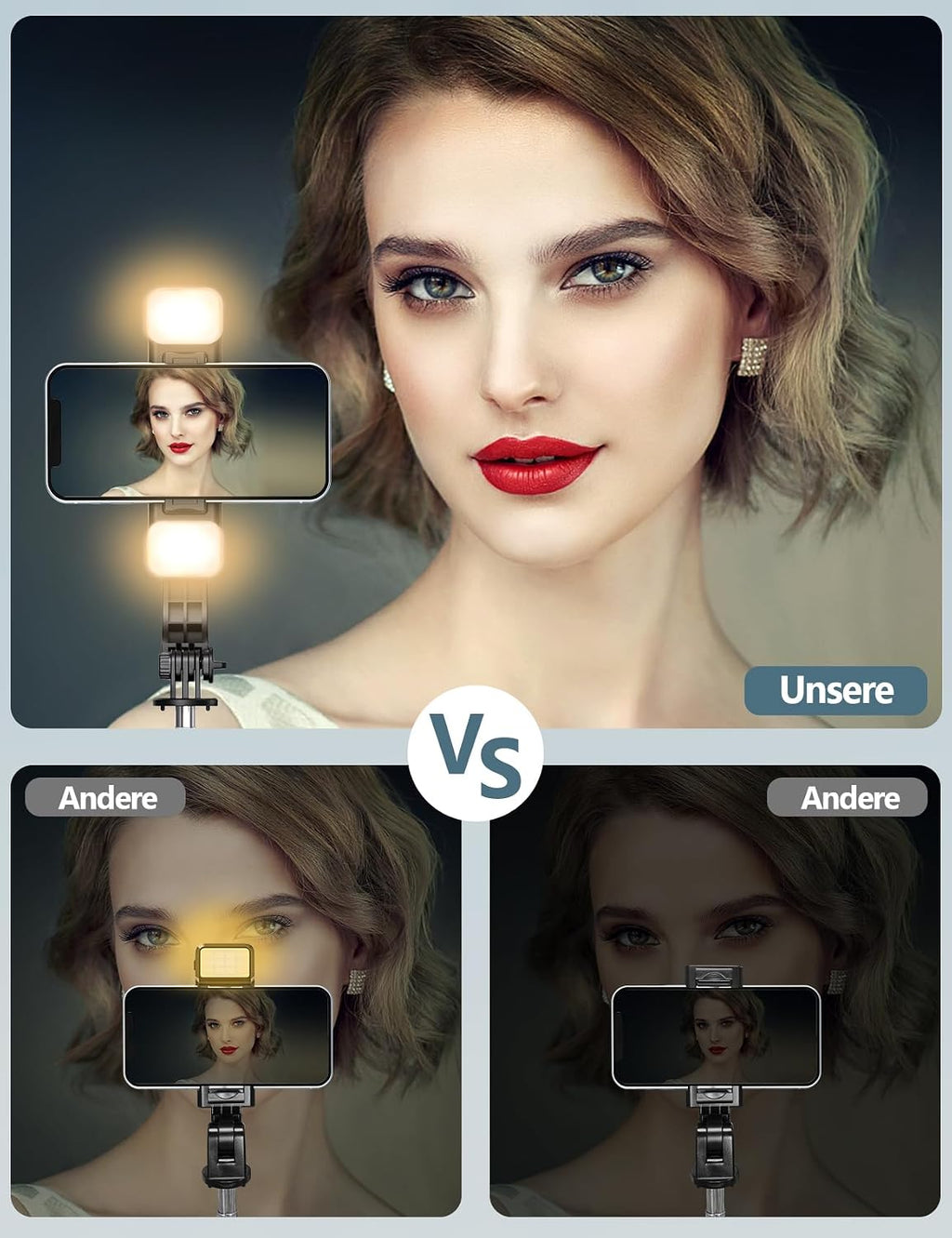 Selfiestick Stativ und Fernbedienung, 2 Fülllicht Stativ für Smartphones
