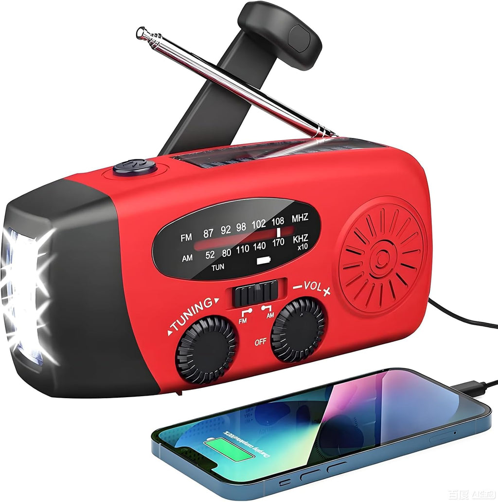 Notfall-Solarradio,Solarbaby Selbstbetriebenes Kurbelradio mit LED-Taschenlampe, SOS-Alarm,AM/FM Wetter Wind Up Radio mit 2000mAh Akku für Notladung von Smartphone,(Rod)