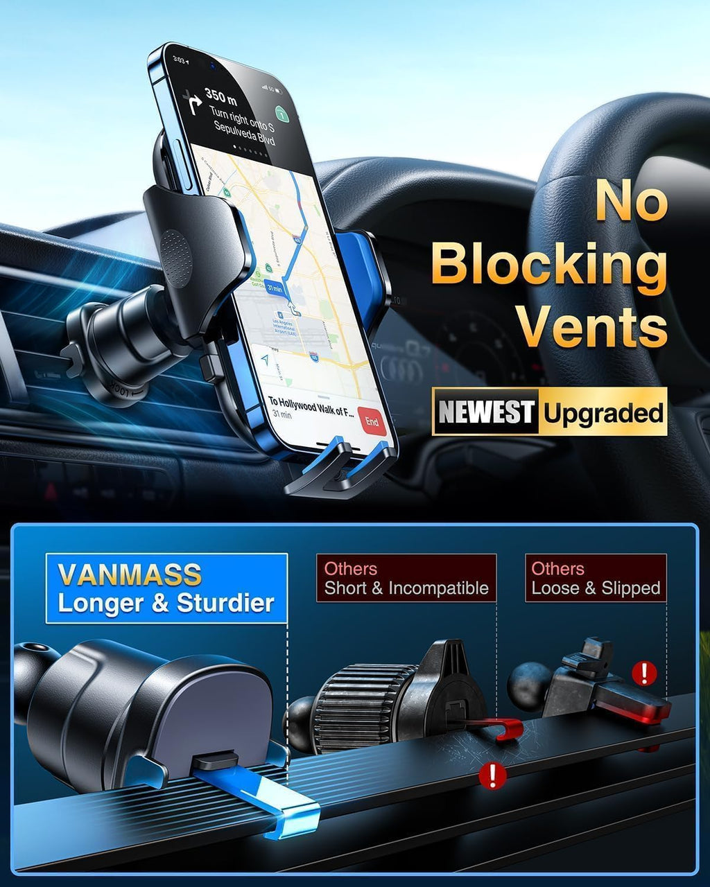 VANMASS 2026【Militär-Klasse】Handyhalterung Auto Upgrade【Stärkste Saugnapf & Lüftungshaken】4 in 1 Handy Halterung Auto 360° Drehbar Handyhalter Auto Armaturenbrett Scheibe Wand für iPhone Samsung usw