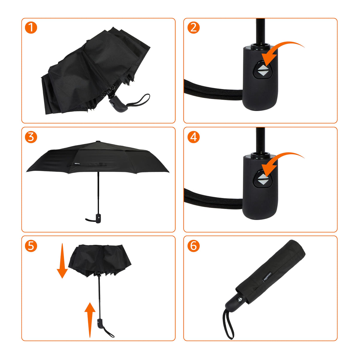 Amazon Basics Octogonale Parapluie pliant à ouverture automatique Noir, 28 x 98 cm