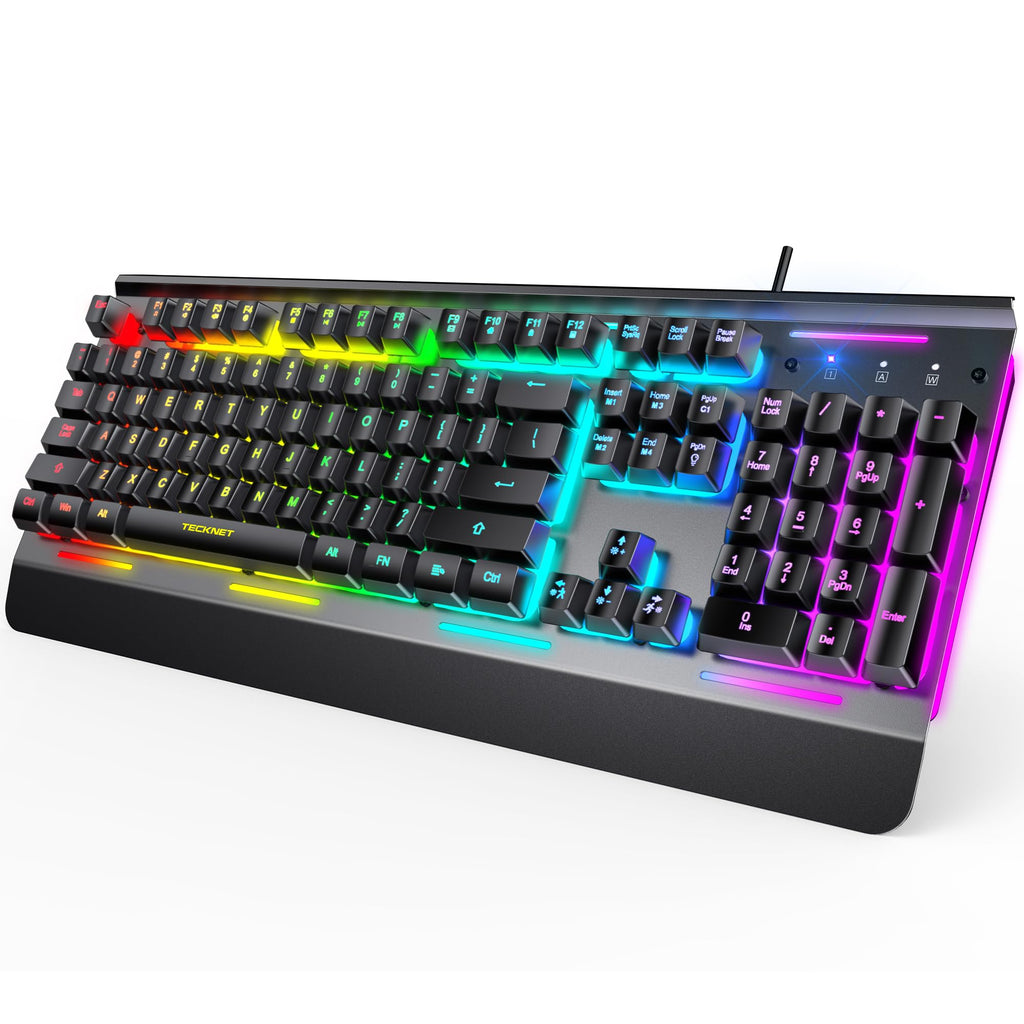 TECKNET Gaming Tastatur 105 Tasten Membrantastatur mit Vollmetall-Gehäuse