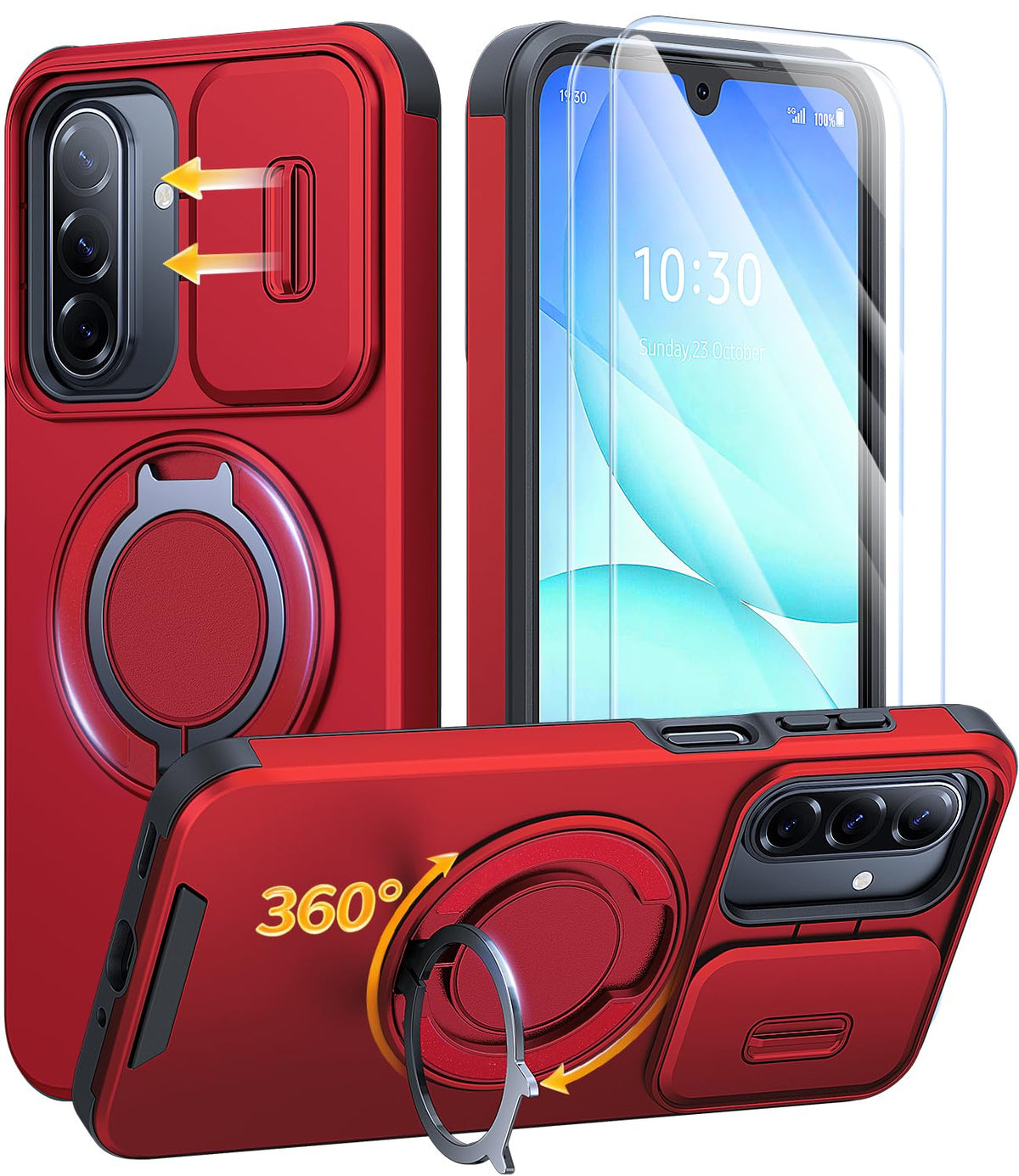 AOUIA für Samsung Galaxy S26 Ultra Hülle mit 2 Stück Panzerglas, Kameraschutz, 360° drehbarer Ringständer, Militärstandard Stoßschutz, robuste Handyhülle für Samsung S26 Ultra, Schwarz