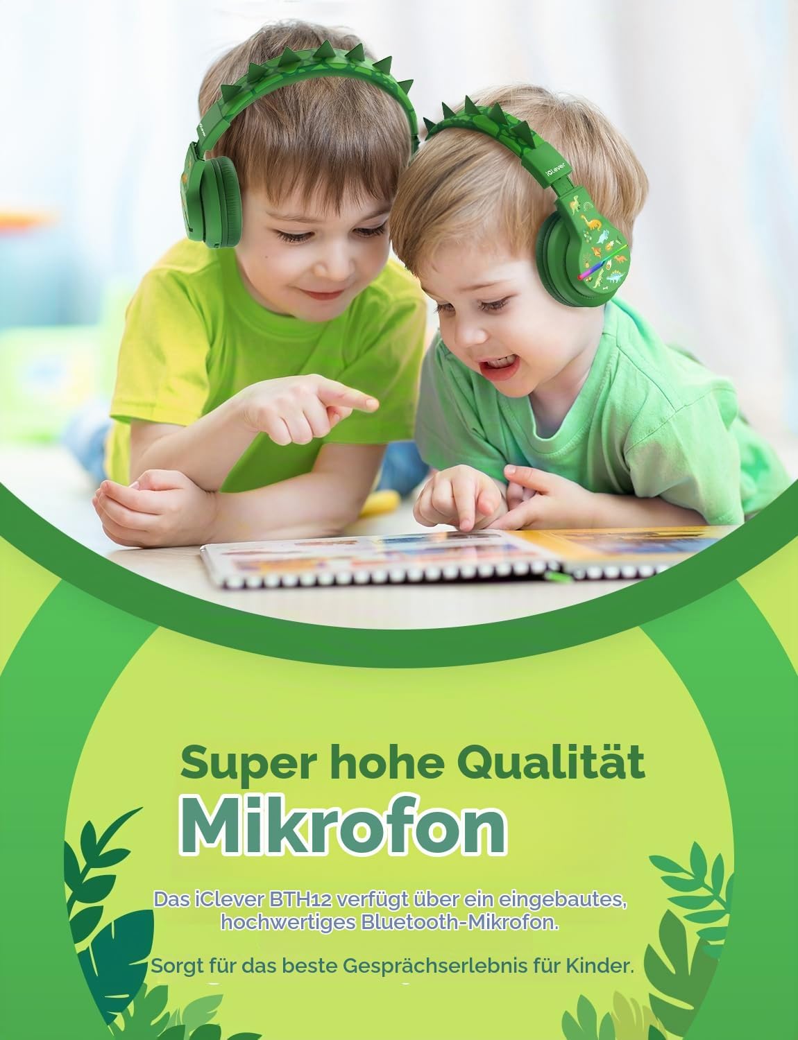 iClever BTH12 Bluetooth-Kopfhörer für Kinder mit LED-Beleuchtung, 85 Stunden Wiedergabezeit, ideal für Reisen