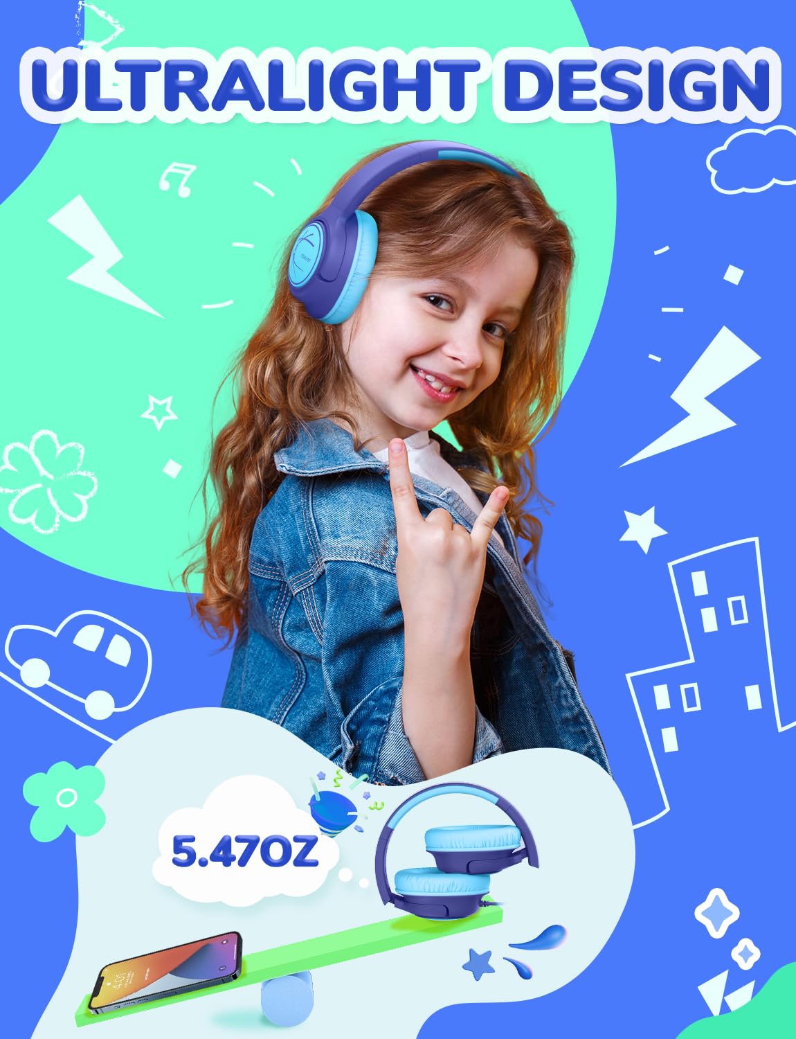 iClever HS26 Kopfhörer Kinder mit 3,5 mm Kabel für Schule/Tablet/Reisen