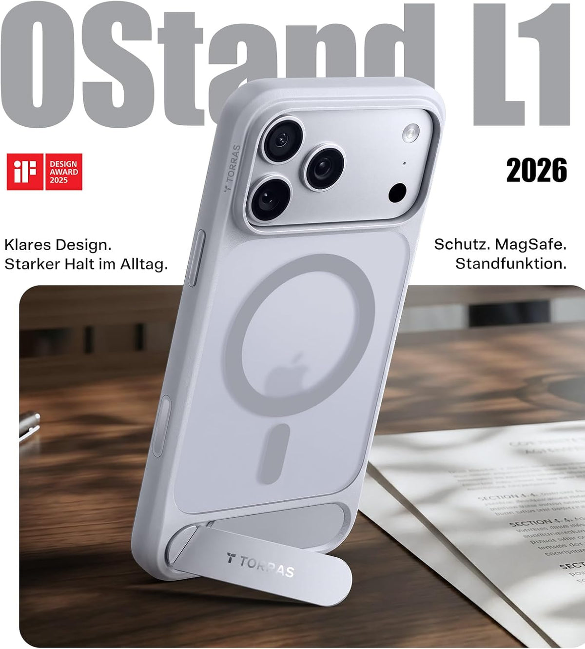 TORRAS Ostand L1 Hülle für iPhone 16 Pro für MagSafe Case, Schwarz