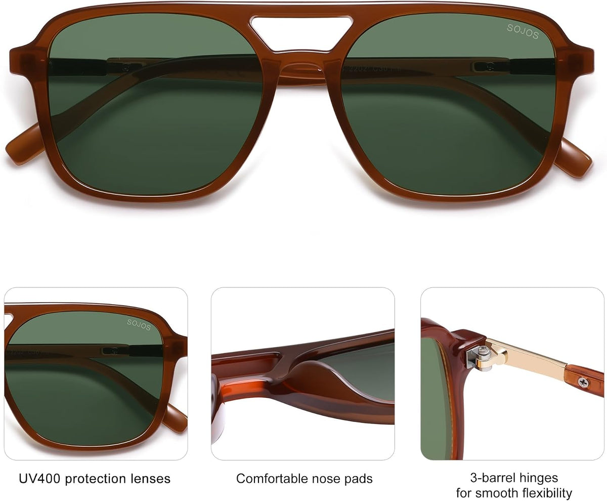 SOJOS Retro Aviator Sunglasses Womens Mens,Trendy Rectangle Shades SJ2202