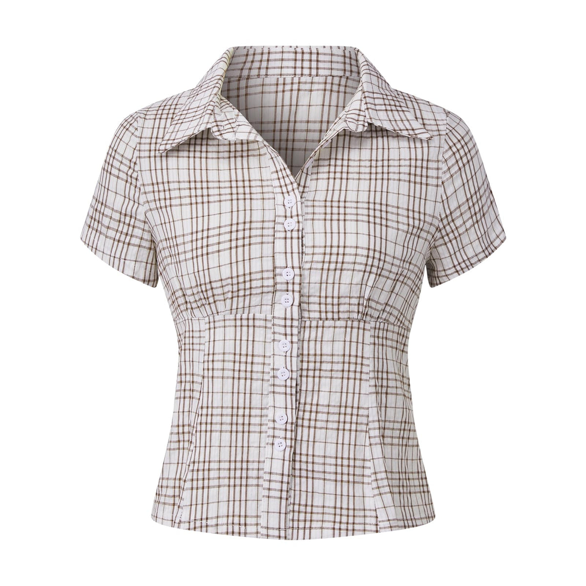 Damen Y2K Kurzarm-Bluse mit Knopfleiste, körperbetont und mit Kragen
