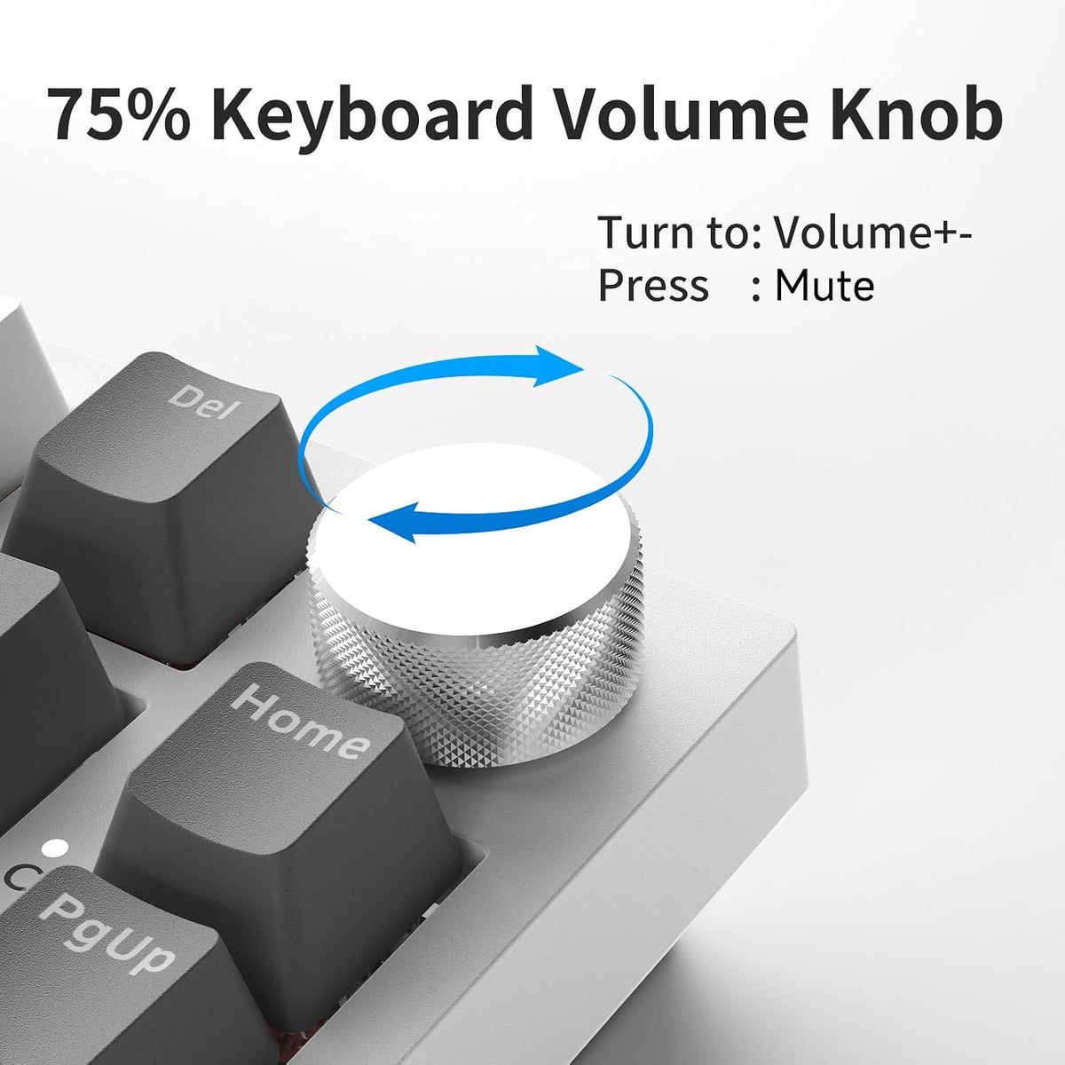 AJAZZ AK820 Mechanical Keyboard, 75% Hot Swappable Wired Keyboard with Volume Control Knob, QWERTY Layout, PBT Keycaps, Five-Layer Sound Insulation Pad, 82-Key Gaming Keyboard, Grey White
