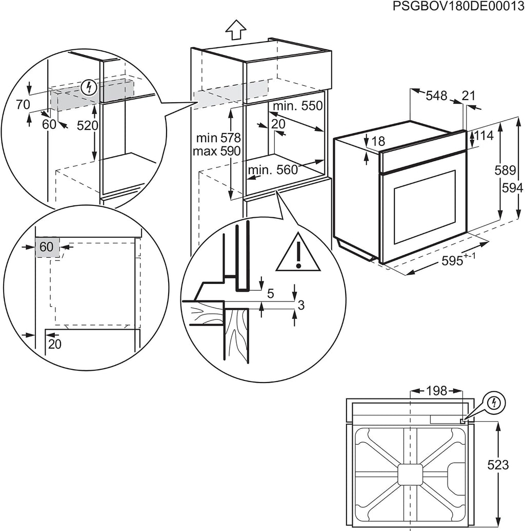 AEG Einbaubackofen, Serie 5 Ringheißluft: Gleichmäßige Garergebnisse auf 3 Ebenen, Pyrolyse Selbstreinigung, 45 Automatikprogramme, LED-Touchdisplay, Schnellaufheizung, Edelstahl, OU5PB40WSM