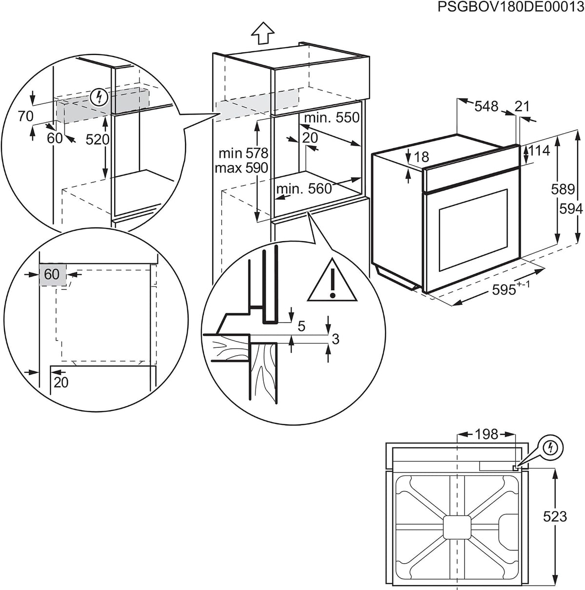 AEG Einbaubackofen, Serie 5 Ringheißluft: Gleichmäßige Garergebnisse auf 3 Ebenen, Pyrolyse Selbstreinigung, 45 Automatikprogramme, LED-Touchdisplay, Schnellaufheizung, Edelstahl, OU5PB40WSM