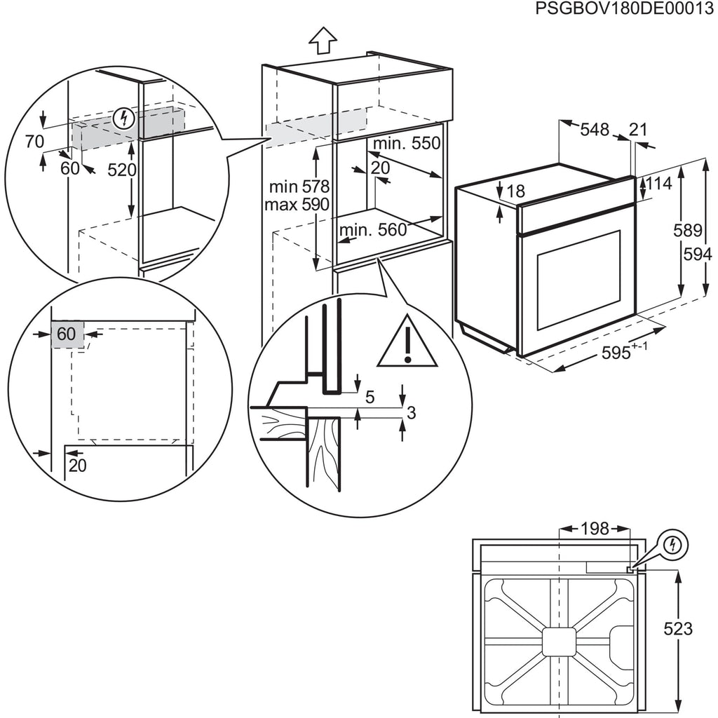 AEG Einbaubackofen, Serie 5 Ringheißluft: Gleichmäßige Garergebnisse auf 3 Ebenen, Pyrolyse Selbstreinigung, 45 Automatikprogramme, LED-Touchdisplay, Schnellaufheizung, Edelstahl, OU5PB40WSM