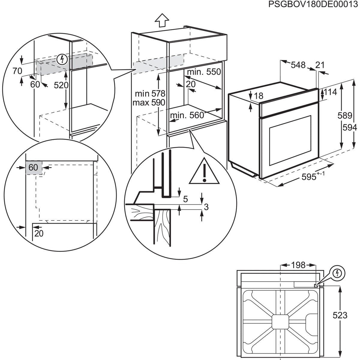 AEG Einbaubackofen, Serie 5 Ringheißluft: Gleichmäßige Garergebnisse auf 3 Ebenen, Pyrolyse Selbstreinigung, 45 Automatikprogramme, LED-Touchdisplay, Schnellaufheizung, Edelstahl, OU5PB40WSM