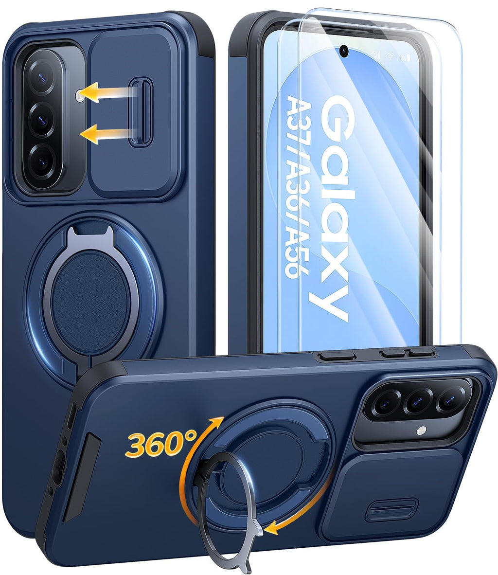AOUIA für Samsung Galaxy S26 Ultra Hülle mit 2 Stück Panzerglas, Kameraschutz, 360° drehbarer Ringständer, Militärstandard Stoßschutz, robuste Handyhülle für Samsung S26 Ultra, Schwarz