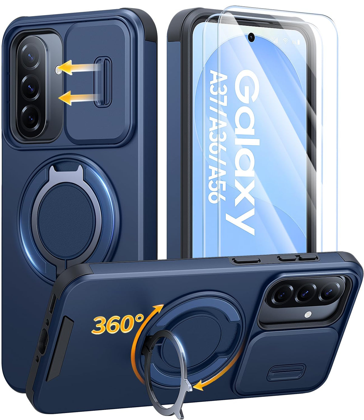 AOUIA für Samsung Galaxy S26 Ultra Hülle mit 2 Stück Panzerglas, Kameraschutz, 360° drehbarer Ringständer, Militärstandard Stoßschutz, robuste Handyhülle für Samsung S26 Ultra, Schwarz