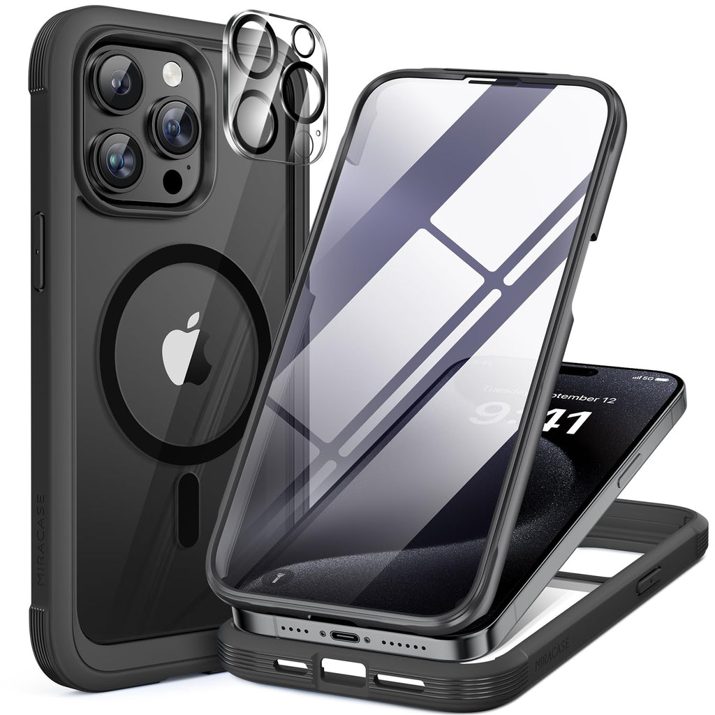 Miracase für iPhone 17 Hülle 6,3 Zoll,360 Grad Komplettschutz,Schwarz