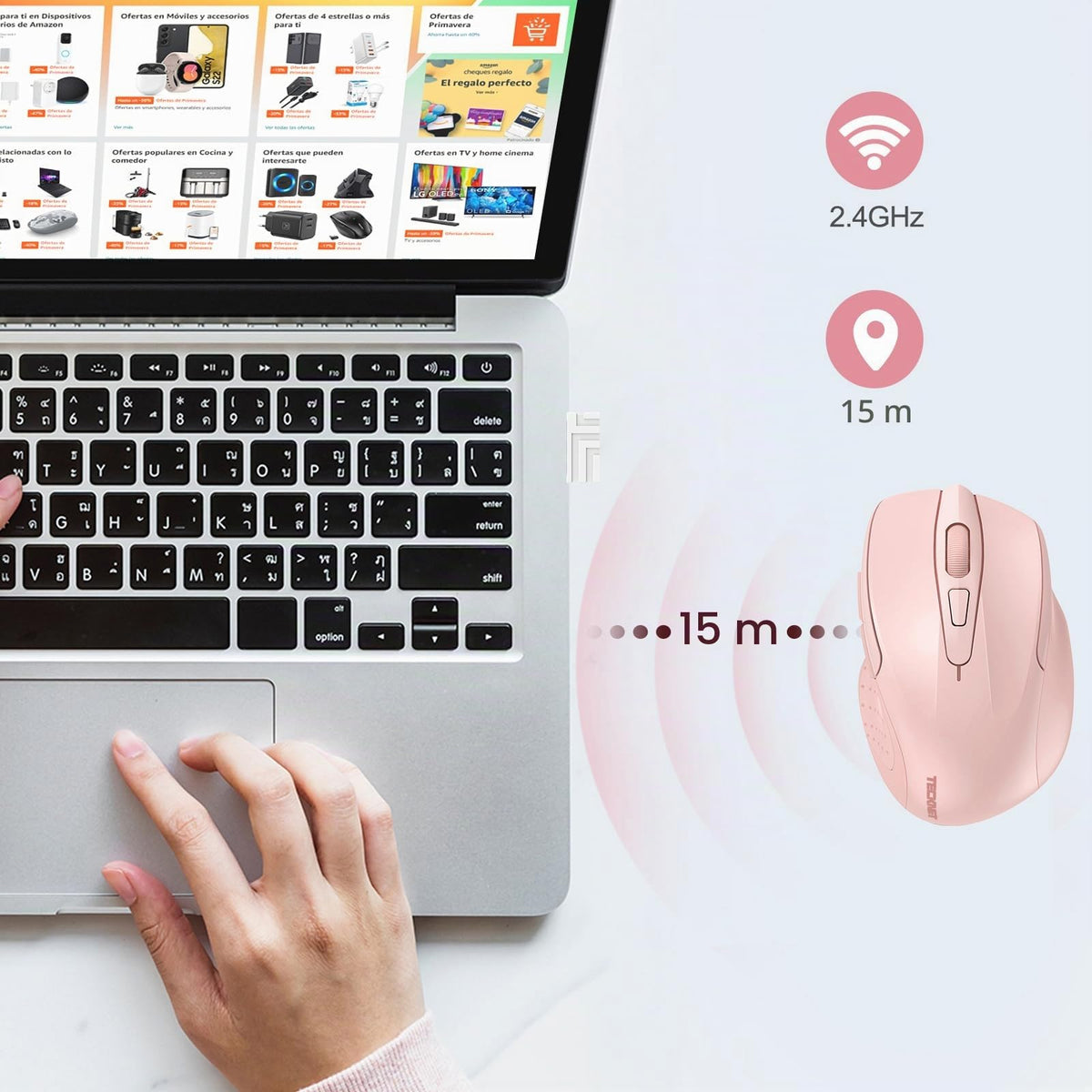 TECKNET Kabellose Maus, 2.4G Optische Funkmaus mit USB Empfänger, Grau