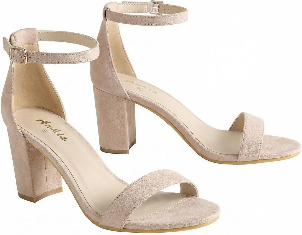 Ankis Damen-Sandalen mit offenem Zehenbereich, Knöchelriemen und 7 cm Blockabsatz