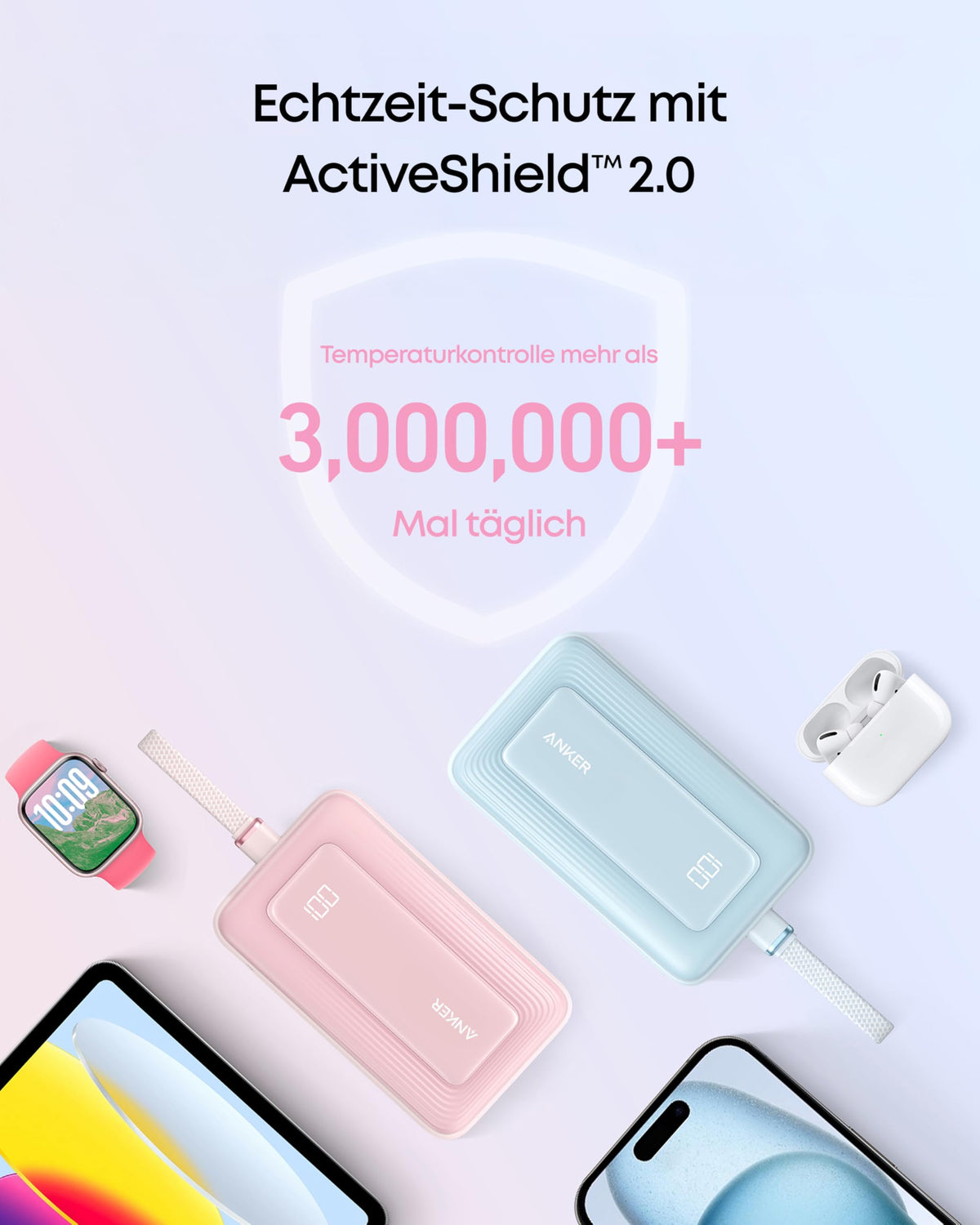 Anker Zolo Powerbank 20000mAh 30W Max, integriertes USB-C Kabel