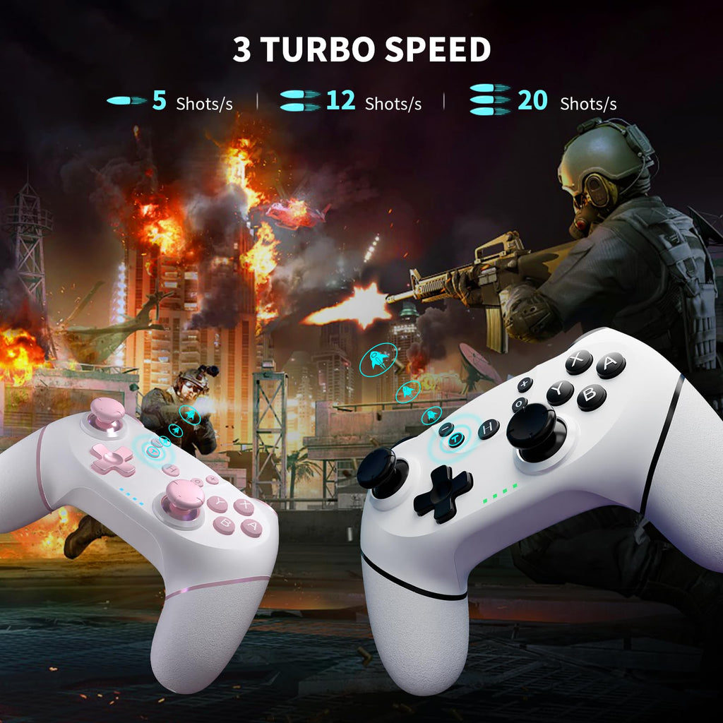 AceGamer 2pcs Wireless Controller für Switch 2/1/Lite/OLED, Controller für Switch Pro mit Weckfunktion mit Einer Taste，Pro Gamepad mit Doppel Vibration/Turbo/Screenshot (Schwarz & Weiß)