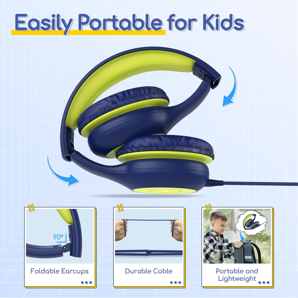 EarFun Kinder Kopfhörer mit 3,5 mm Kabel, Lautstärkebegrenzung, Blau-grün