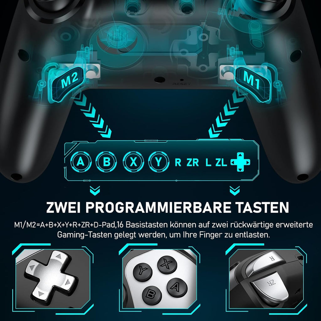 HELLCOOL Switch Controller, Kabellos Switch Pro Controller für Switch/Lite/OLED Konsole, Macro/Turbo/Aufwachfunktion, Präzise Steuerung, Dual Motors Vibration, 15 Std Spieldauer