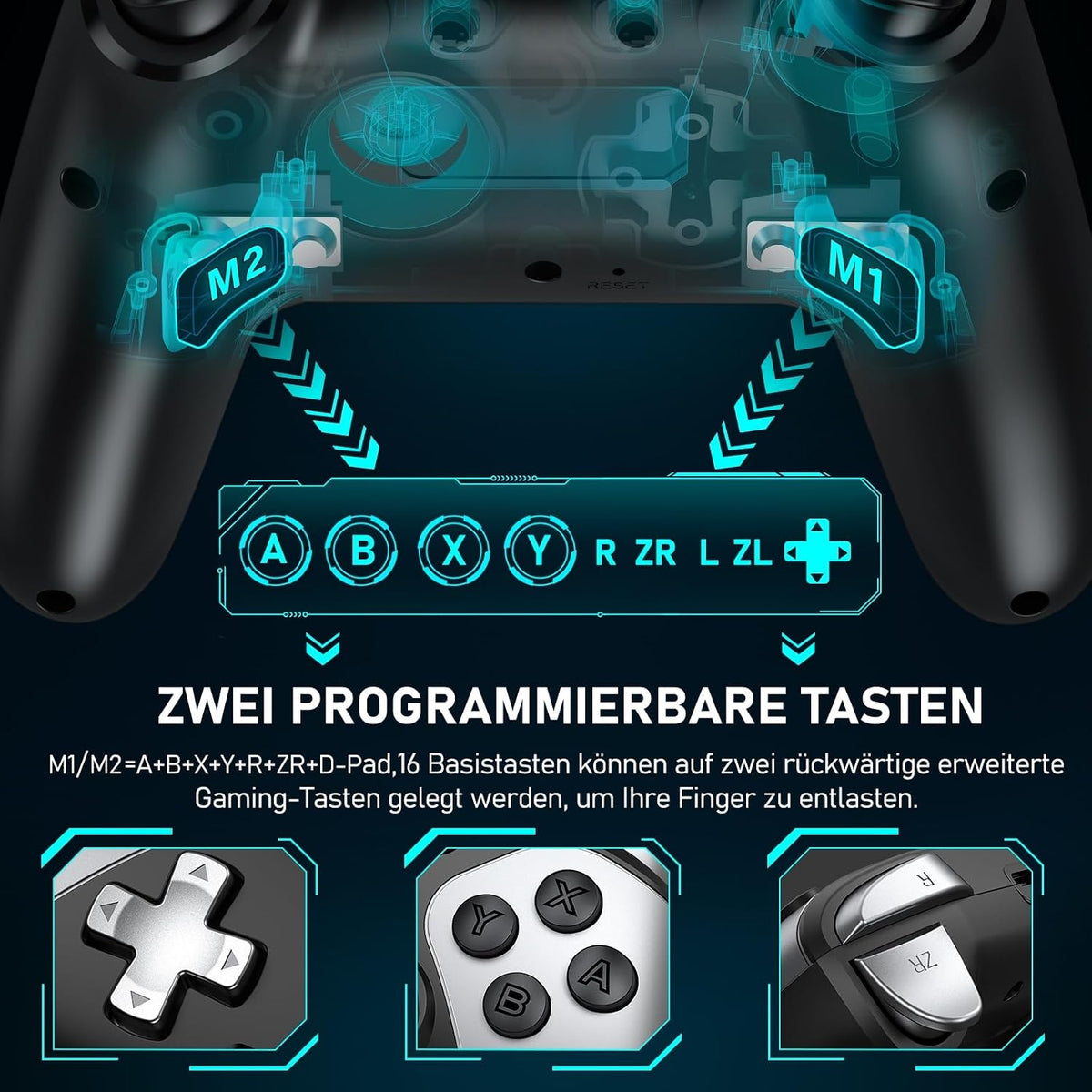 HELLCOOL Switch Controller, Kabellos Switch Pro Controller für Switch/Lite/OLED Konsole, Macro/Turbo/Aufwachfunktion, Präzise Steuerung, Dual Motors Vibration, 15 Std Spieldauer