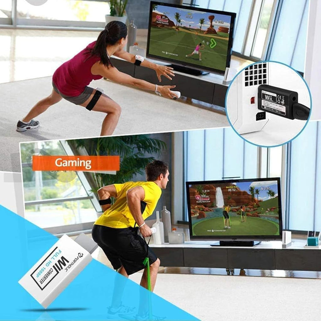 PORTHOLIC Wii Adapter Hdmi,Adapter auf HDMI Konverter mit 1080P/720P Eingang und Ausgang Video und Audio 3,5 mm + HDMI Kabel für alle Anzeigemodi (Weiß)