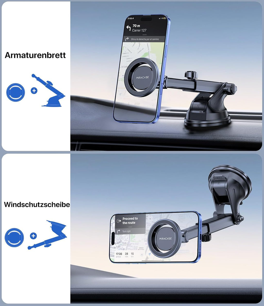 Miracase [2026 Upgraded Handyhalterung Auto Handy Halterung,Universal Car Phone Holder[Stärkste Saugnapf & Lüftungshaken] 360° Drehbar kfz autohalterung Lautsprecher für iPhone Samsung Galaxy Google