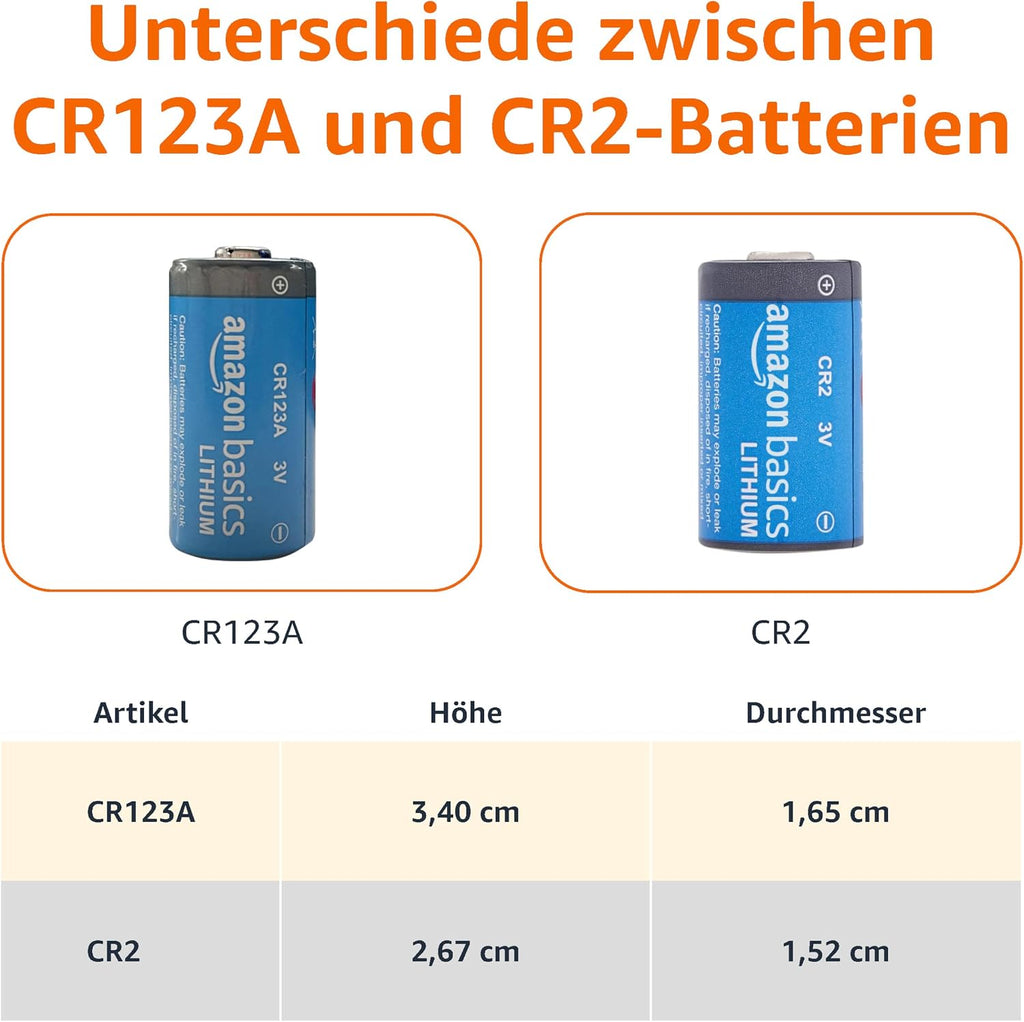 Amazon Basics CR123A Lithium-Batterien, 3 V, 10 Jahre lagerfähig, 10 Stück