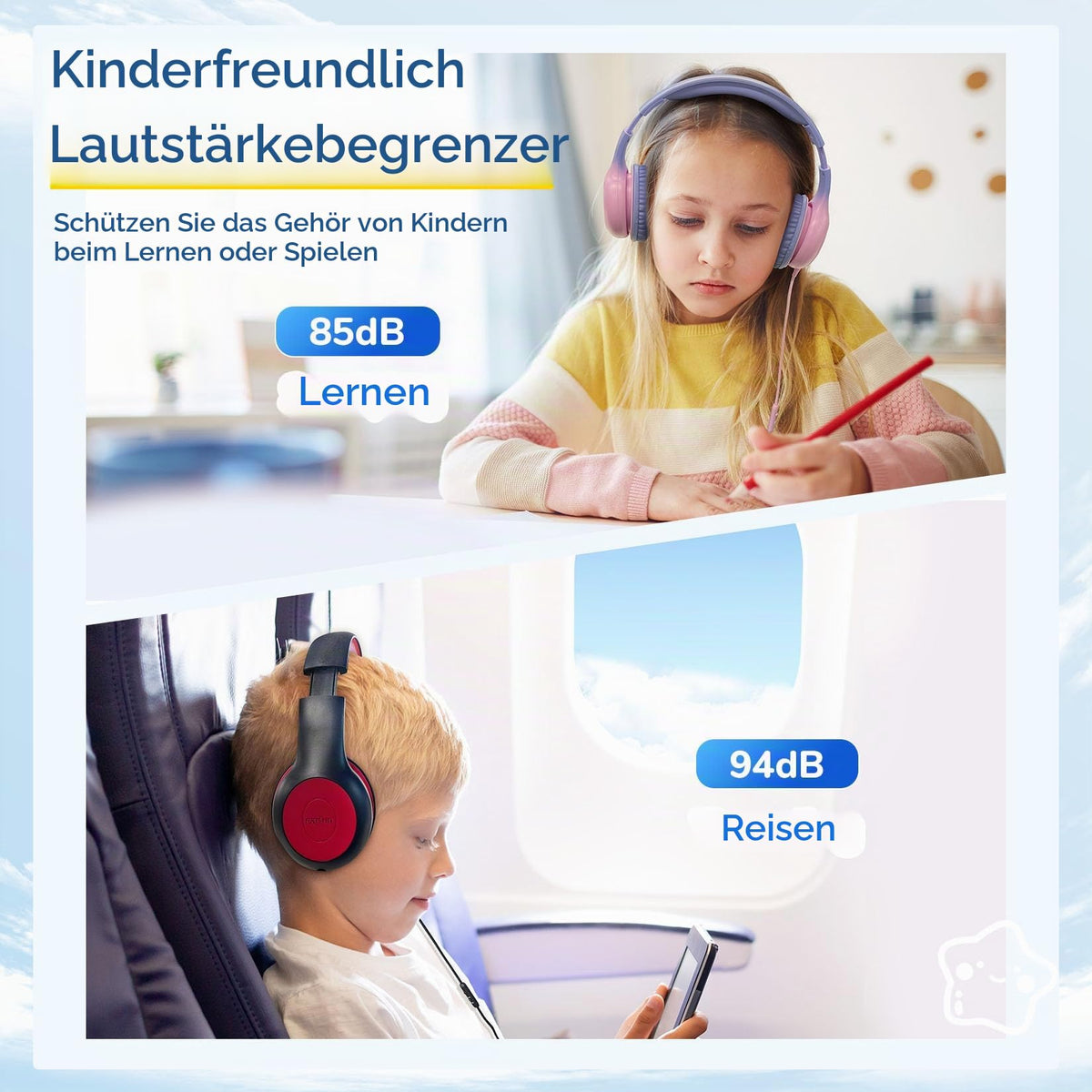 EarFun Kinder Kopfhörer mit 3,5 mm Kabel, Lautstärkebegrenzung, Blau-grün