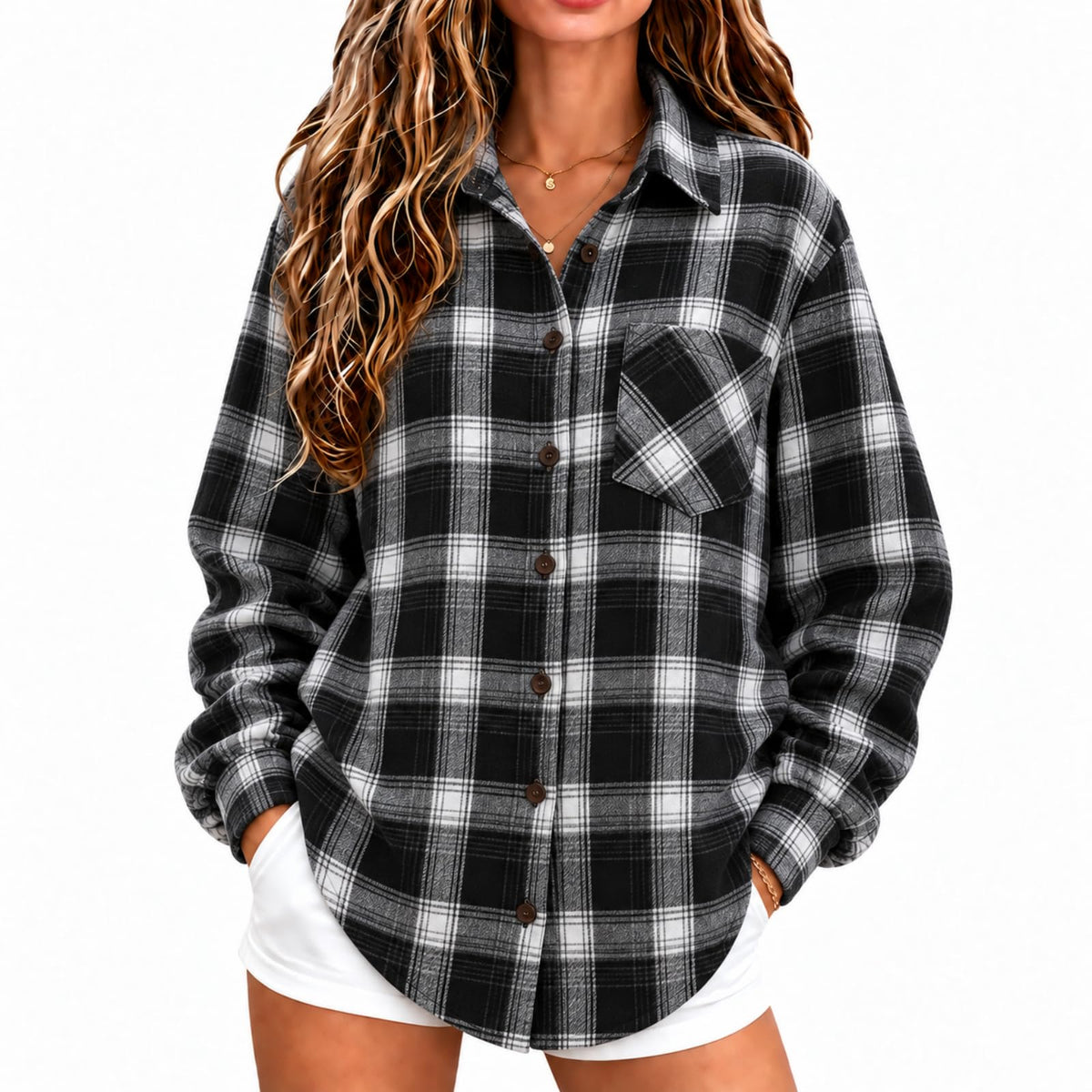 Women Oversized Plaid Flannel Shirt Long Sleeve Button Down Casual Shirt
