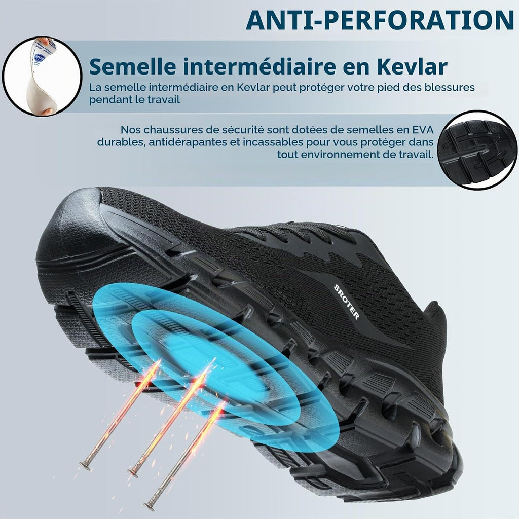 HEOAARG Chaussures de Sécurité Hommes Femme Embout Acier Chaussures de Travail Légère Respirant Antidérapante Basket Securite