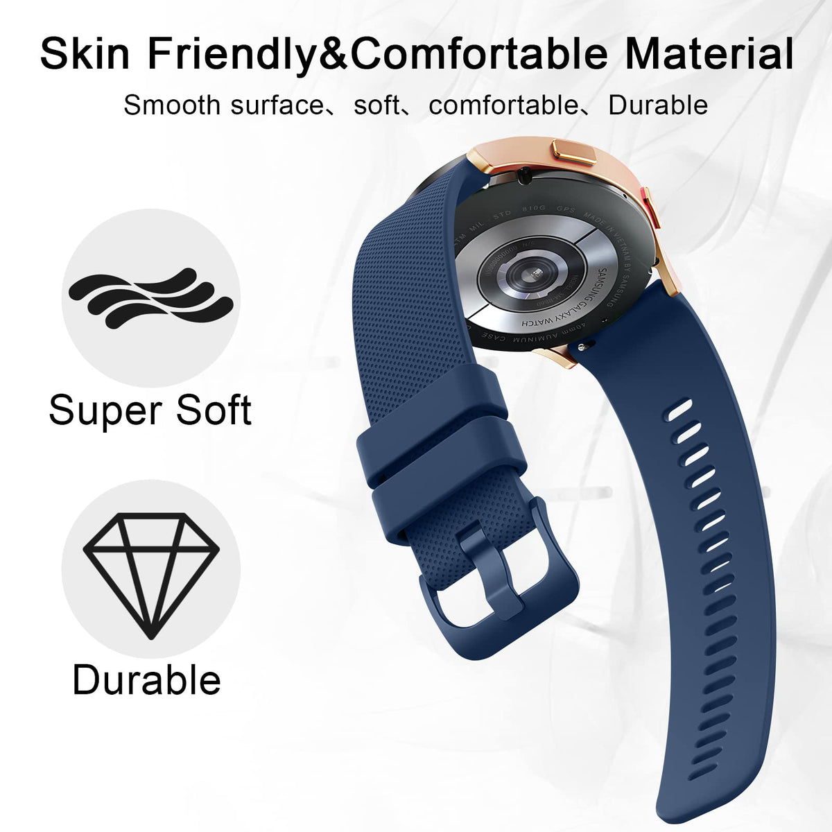 Wanme 20mm Bracelet de Montre en Silicone, Souple Bracelet de Replacement en Dégagement Rapide avec Boucle en Même Couleur Homme Femme 20mm, Starlight