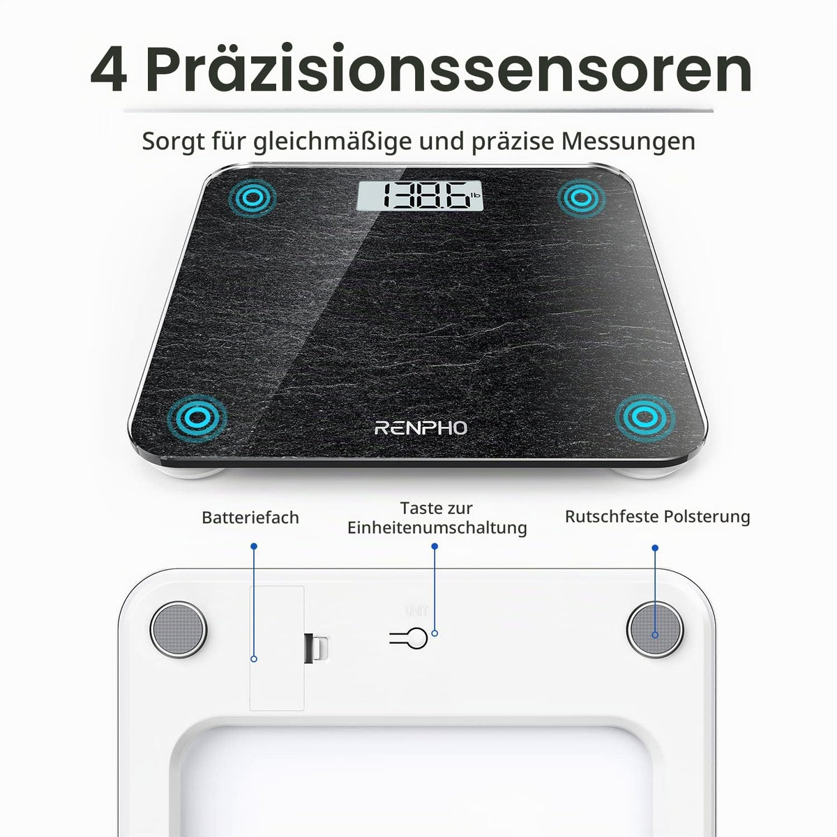 RENPHO Personenwaage, Körperwaage mit Hochpräzisions-Sensoren
