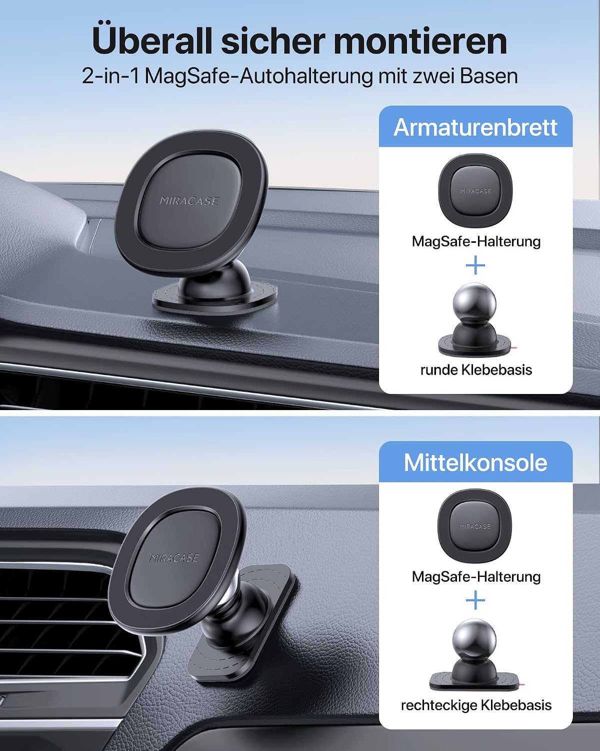 Miracase [2026 Upgraded Handyhalterung Auto Handy Halterung,Universal Car Phone Holder[Stärkste Saugnapf & Lüftungshaken] 360° Drehbar kfz autohalterung Lautsprecher für iPhone Samsung Galaxy Google