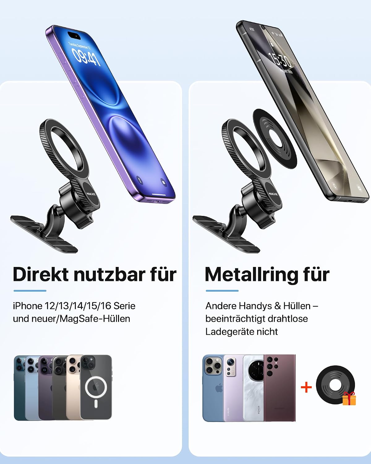Miracase [2026 Upgraded Handyhalterung Auto Handy Halterung,Universal Car Phone Holder[Stärkste Saugnapf & Lüftungshaken] 360° Drehbar kfz autohalterung Lautsprecher für iPhone Samsung Galaxy Google