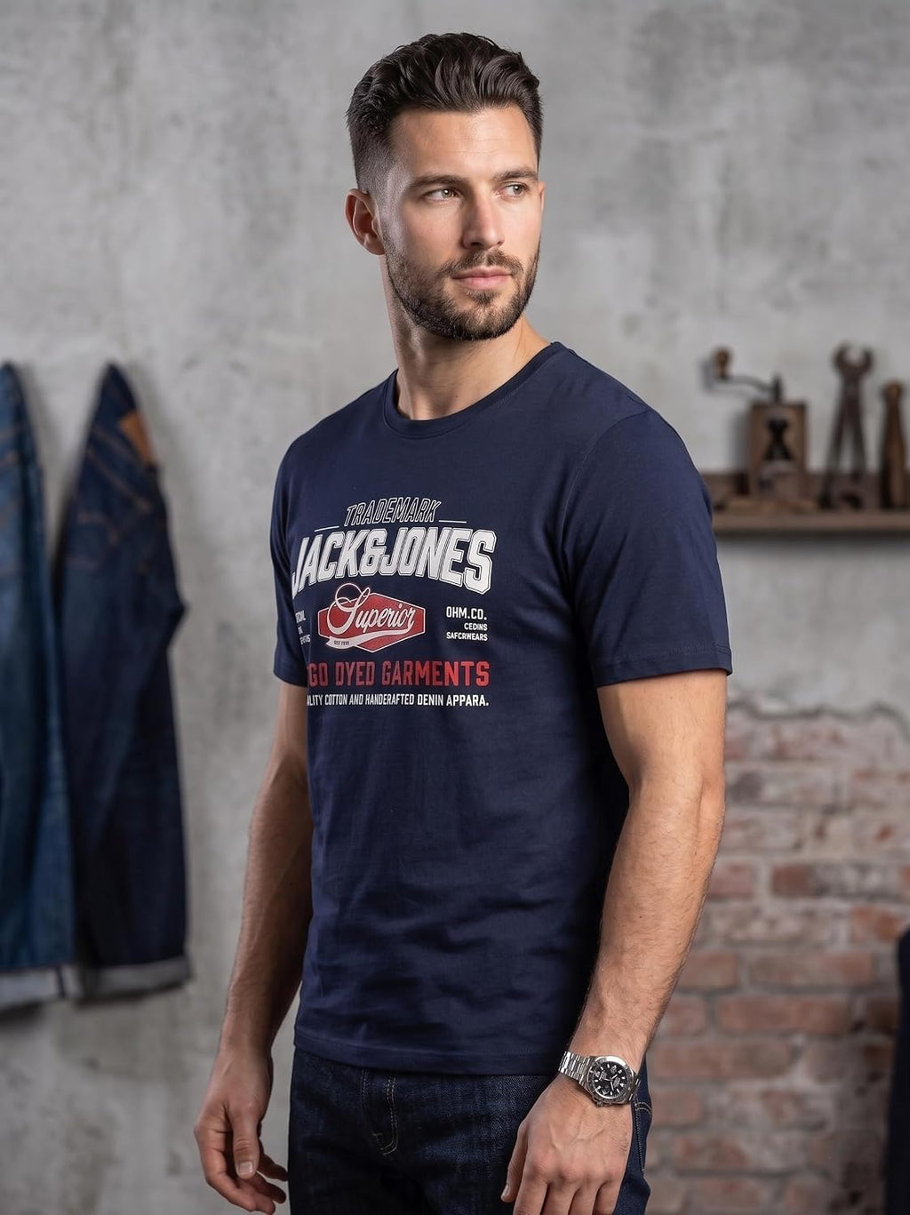 JACK & JONES Herren T-Shirt 3er Pack – Baumwolle, Rundhals, Kurzarm, mit Print – Bequeme Freizeitshirts im modernen Design