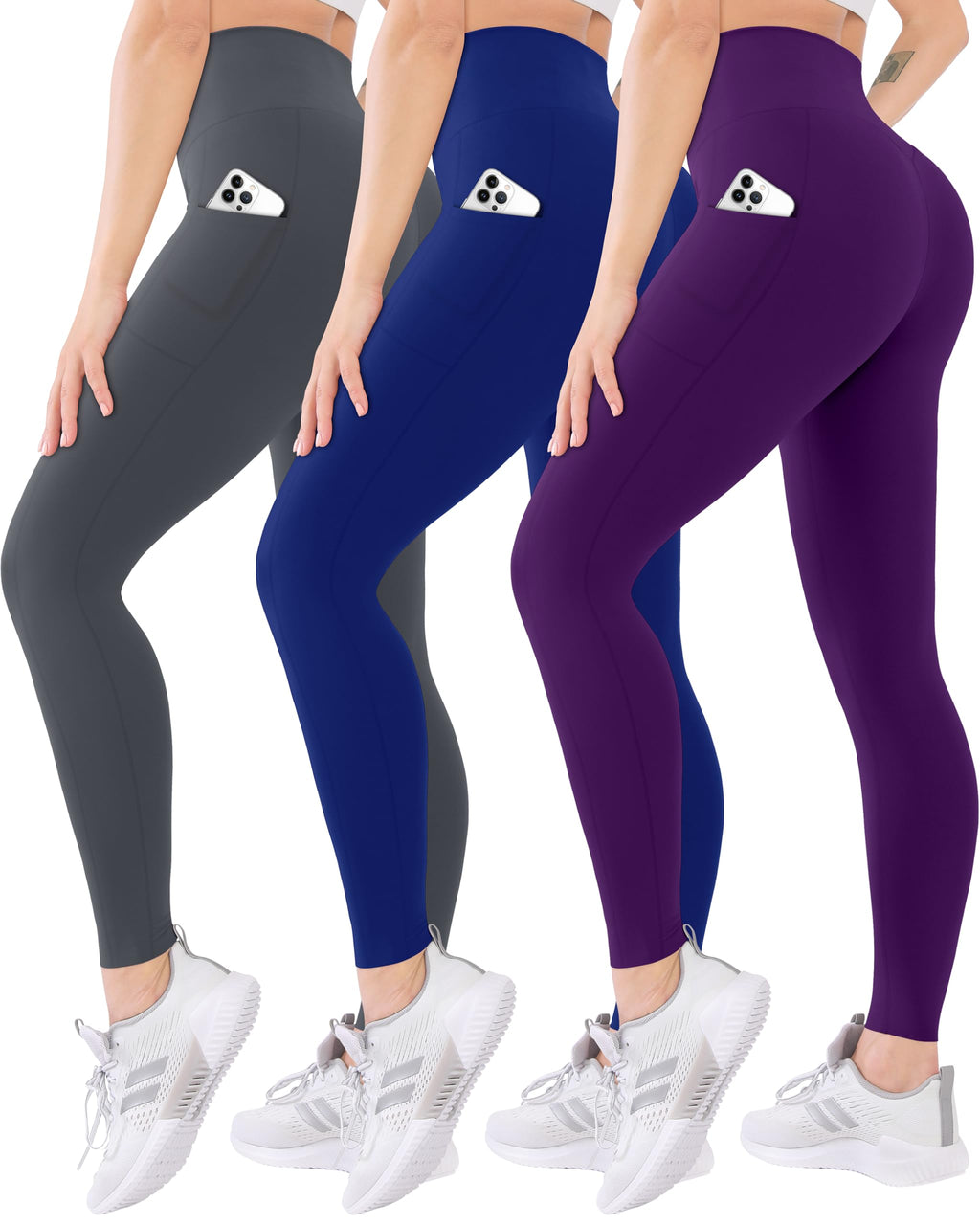 Blisset 3 Pack High Waisted Leggings for Women with Pockets Soft Active Compression Pants for Yoga Running & Daily Wear