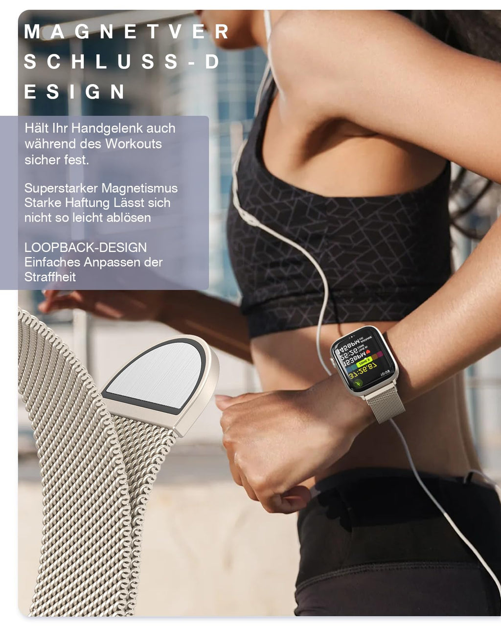 OULUOQI Edelstahl Milanaise Armband für Apple Watch 44mm 46mm 45mm 49mm