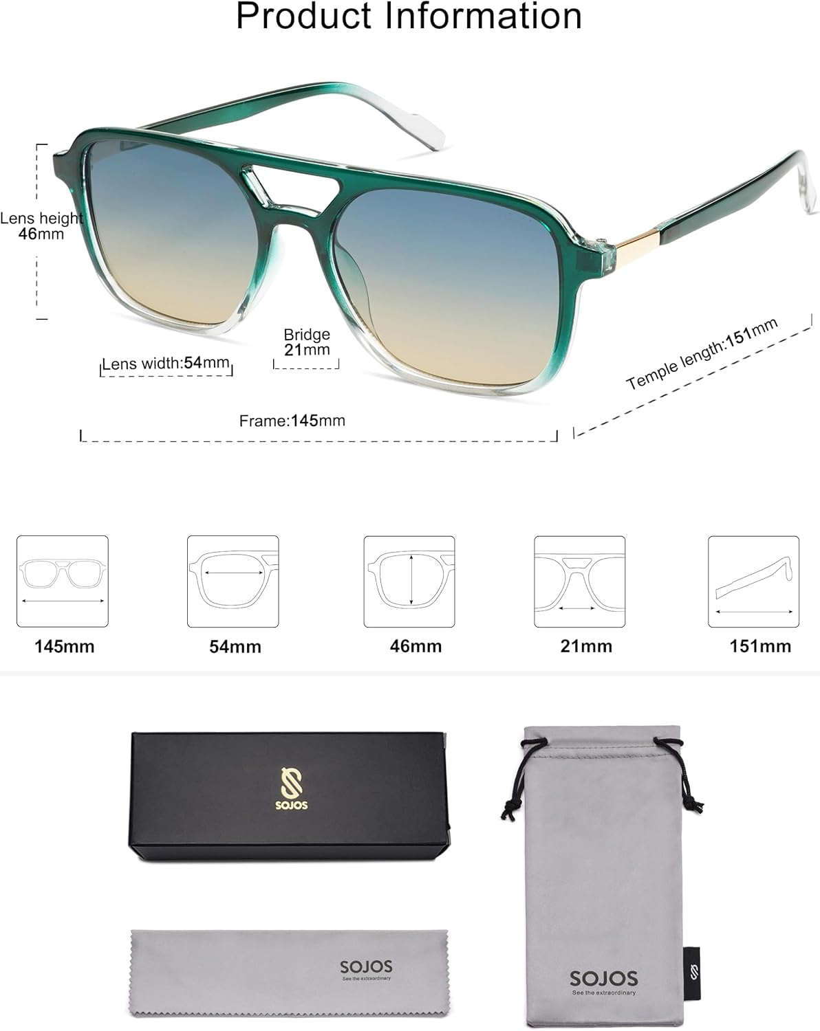 SOJOS Retro Aviator Sunglasses Womens Mens,Trendy Rectangle Shades SJ2202